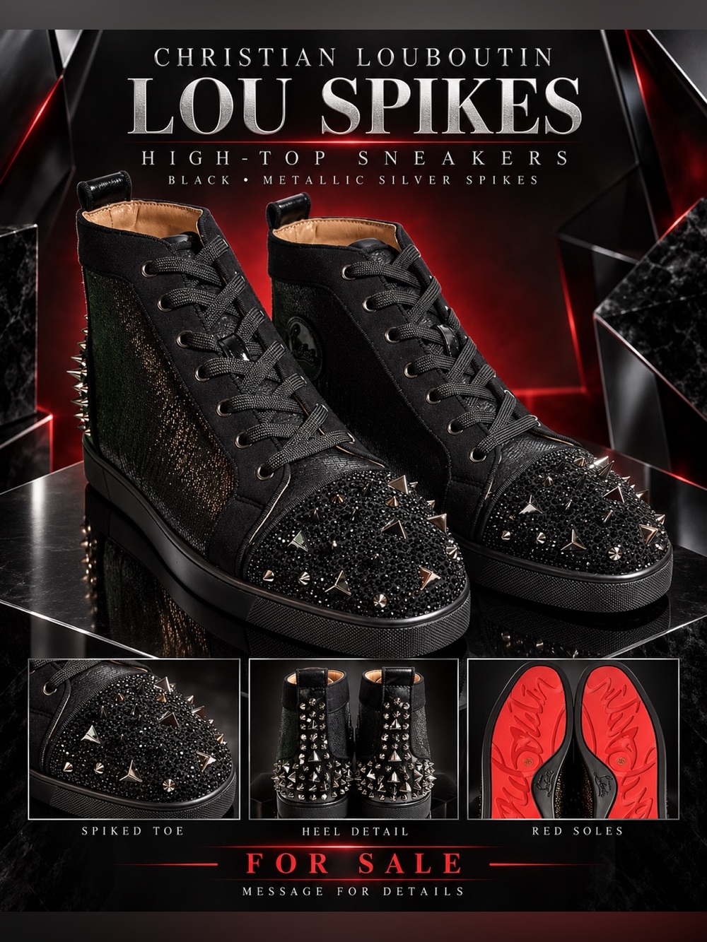black Christian Louboutin Lou Spikes high-top sneakers🔥New!